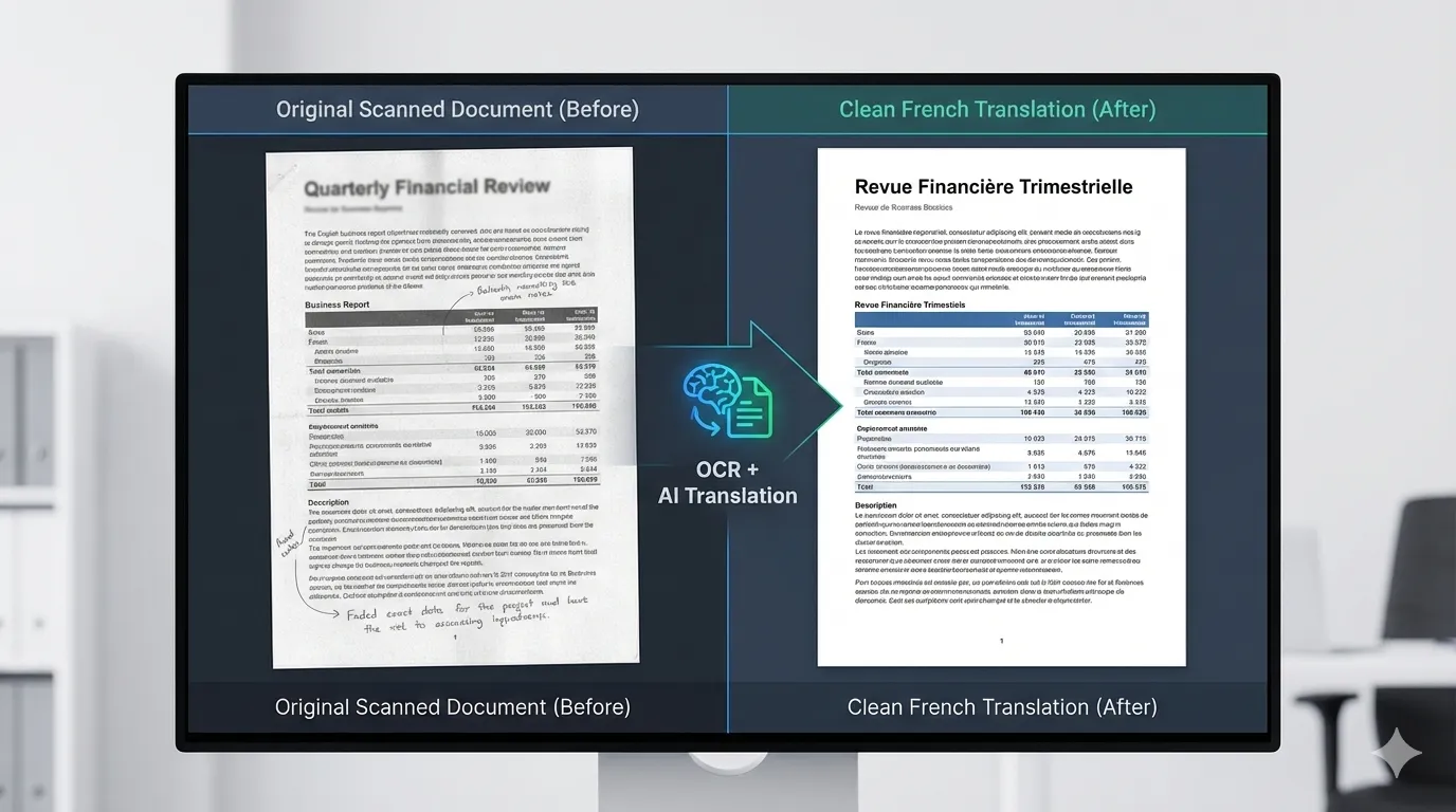 Avant après OCR et traduction sur un PDF scanné