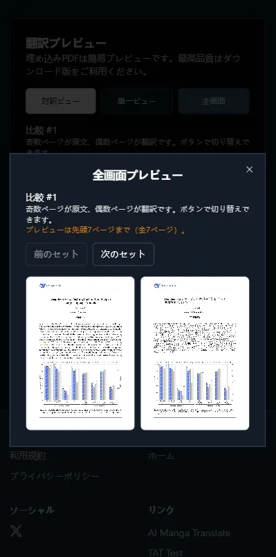 全画面プレビュー画面